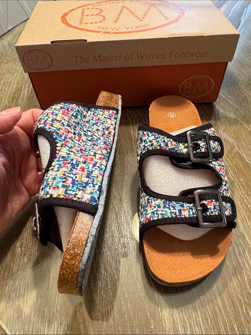 Bernie Mev. Sunset Pixel Boho Comfy summer Slide Sandals -NIB - Picture 7 of 7